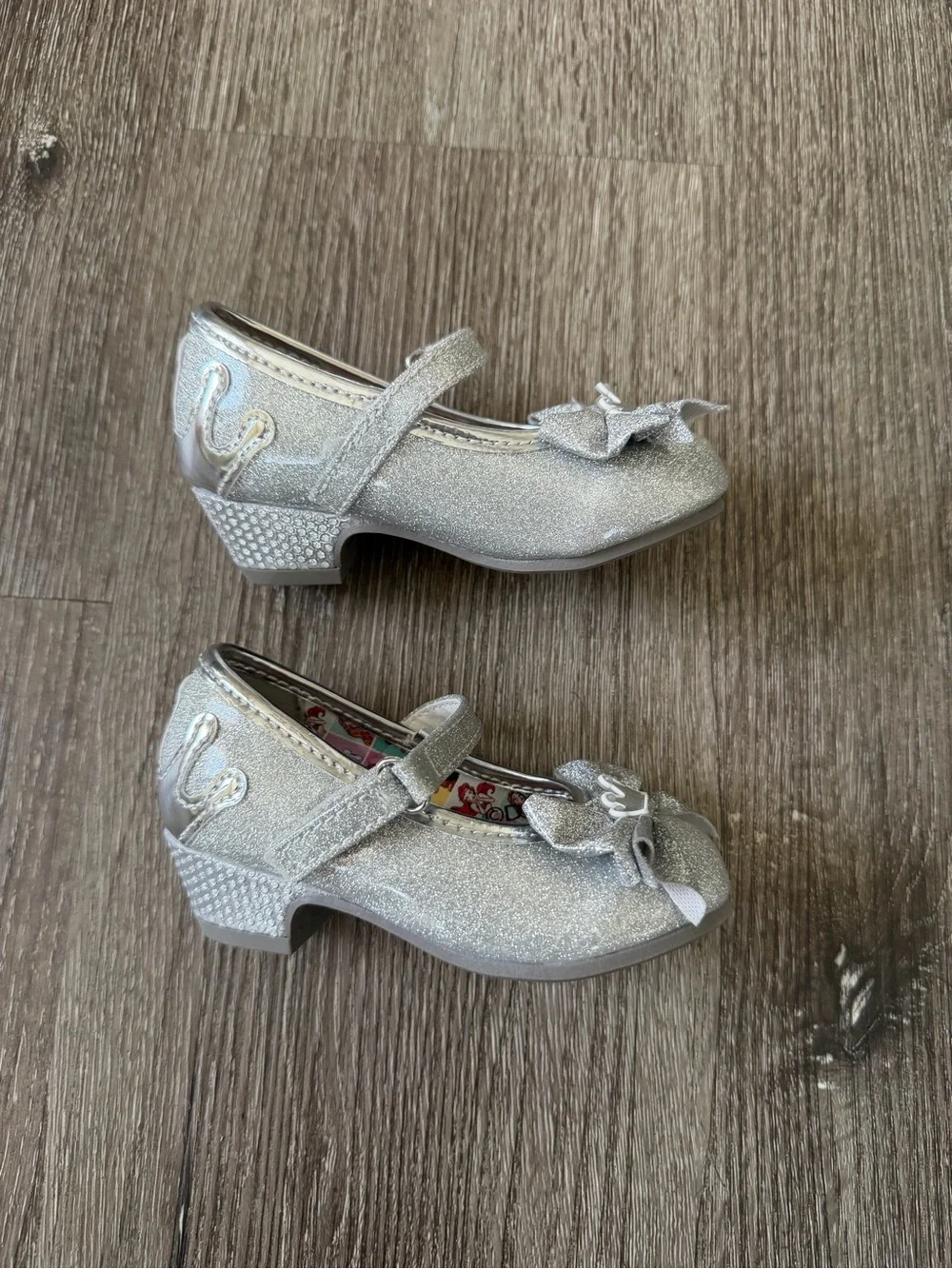 Disney Silver Glitter Mary Jane Shoes with Bow and Crown Accent